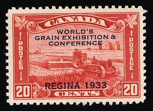 1933 20c Dominion of Canada, World's Grain Exhibition and Conference, Regina