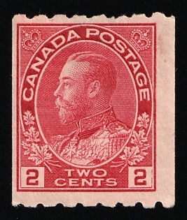 1913 2c Dominion of Canada, King George V, Coil Stamp, Perf. 8 x Imperf.