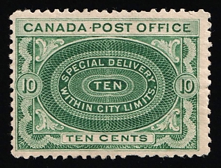 1913 10c Dominion of Canada, Special Delivery Stamp, Deep Green