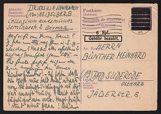1945 (27 Nov) 6Pf American and British Zones (Bizone), Allied Occupation, Germany, Postal Stationery Card, Printed Value Type CA on the Reply Card of an "Ostarbeiter" (Eastern Labor Worker) Postcard from Heidelberg to Suderode Germany, Rare
