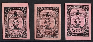 1894 3k Bezhetsk Zemstvo, Imperforate, Group of Stamps