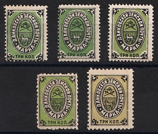 1883-97 3k Dankov Zemstvo, Group of Stamps, Different Types