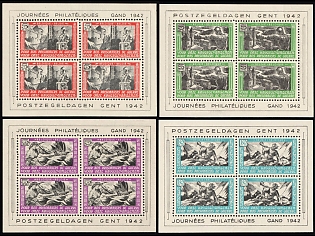 1942 Belgian Flemish Legion, Germany, Unissued stamps, Miniature Sheets, Complete Set, Sheet Inscriptions, Plate Numbers on the Backside
