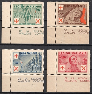 1941 Belgian Walloon Legion, Germany, Complete Set, Corner Margins, Sheet Inscriptions, Plate Numbers on the Backside