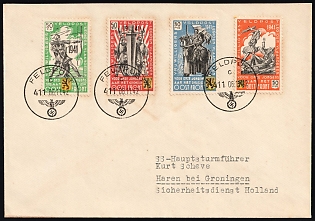 1942 (6 Nov) Belgian Flemish Legion, Germany, SS Military Mail Field Post Feldpost Cover to SS Captain from Security Service in Groningen (Netherlands) franked with complete set