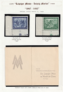 1948 'Leipzig Market' Joint Issue, Allied Occupation, Germany, Complete Set, Corner Margins, Sheet Inscriptions, Souvenir Folder with Complete Set and FDC Commemorative Postmark