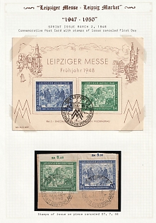 1948 'Leipzig Market' Joint Issue on piece, Allied Occupation, Germany, Complete Set, Souvenir Card with Complete Set and FDC Commemorative Postmark