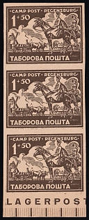 1947 1+50pf Regensburg, Ukraine, DP Camp, Displaced Persons Camp, Imperforate Marginal Strip of Three