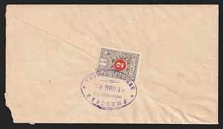 1891 (1 Jun) Rzhev Zemstvo (Tver Province), Cover from district to Rzhev "District Zemstvo Board", franked with 2k (Rzhev), canceled by violet oval "РЖЕВСКАЯ / ЗЕМСКАЯ УПРАВА" Rzhev zemstvo postmark