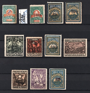 1922 Armenia, Yerevan Issue, Russia, Civil War, Small Stock of Stamps, Varieties of Overprints