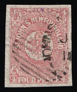 1862-64 4d Newfoundland, Canada, British Self-Governing Colony, Rose-Lake