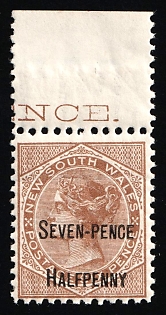 1891 7.5d on 6d New South Wales, Australia, Inscription on the Margin