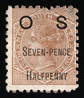 1891 7.5d on 6d New South Wales, Australia, Official Stamp, SHIFTED Perforation