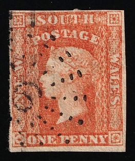 1856-60 1d New South Wales, Australia, Orange Red