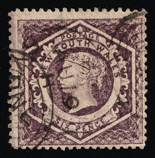 1866-68 6d New South Wales, Australia, Perforation 13, Watermark '12'