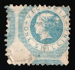 1859 1s Victoria, Australia, British Colonies, Perforation 12, SHIFTED Perforation