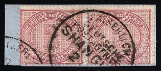 1891-1901 2m German Offices in China on piece, Germany, Forerunner, Pair, Shanghai Postmark