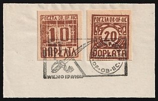 1942 Woldenberg, Poland, POCZTA OB.OF.II C, WWII Camp Post, Official Stamps On Piece with Commemorative Cancellation