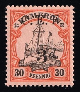 1915 3d on 30pf British Occupation of Cameroon, Kaiser’s Yacht, 'C. E. F.', German Colonies, Germany