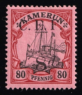 1915 8d on 80pf British Occupation of Cameroon, Kaiser’s Yacht, 'C. E. F.', German Colonies, Germany, Signed