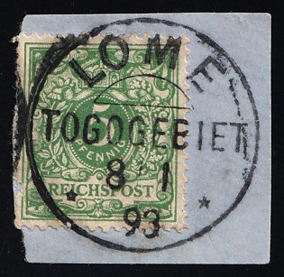 1893 5pf German Offices in Togo on piece, Germany, Forerunner, Lome Postmark
