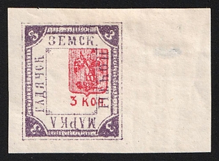 1895 3k Gadyach Zemstvo, Imperforate, Margin, SHIFTED Center