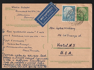 1957 (27 Jun), Federal Republic of Germany, Postcard from Dornstadt to Vestal N.Y. U.S.A.