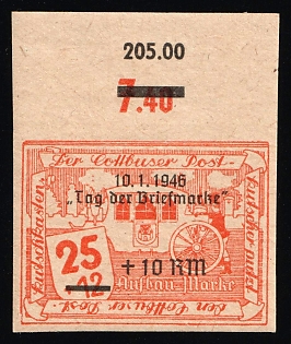 1946 25pf Cottbus, Germany Local Post, Margin, Plate Number
