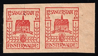 1946 12pf Finsterwalde, Germany Local Post, Marginal Pair, Image of right stamp higher than left stamp