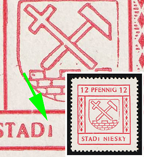 1945 12pf Niesky (Oberlausitz), Germany Local Post, Second 'T' of 'STADT' mutilated