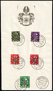 1945 Perleberg (Brandenburg) on piece, Germany Local Post, Complete Set, Privately prepared Souvenir Sheet with town Coat of Arms
