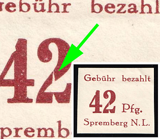 1945 42pf Spremberg (Lower Lusatia), Germany Local Post, '2' of '42' broken