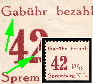 1945 42pf Spremberg (Lower Lusatia), Germany Local Post, '2' of '42' broken and 'a' instead of 'e' in 'Gebuhr'