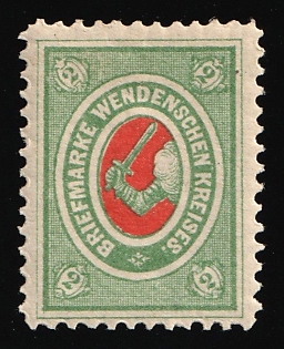 1875 2k Wenden, Livonia, Russian Empire, Russia, Yellowish Green and Red