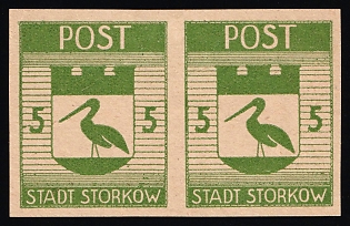 1946 5pf Storkow (Mark), Germany Local Post, Imperforate Pair