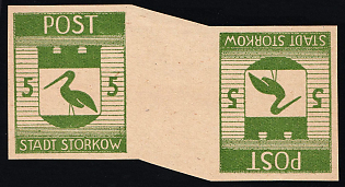 1946 5pf Storkow (Mark), Germany Local Post, Imperforate Gutter Tete-beche Pair