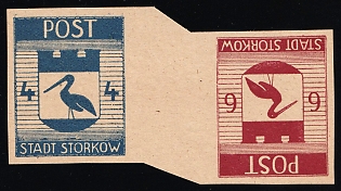 1946 Storkow (Mark), Germany Local Post, Imperforate Gutter Tete-beche Pair, OFFSET of 4pf