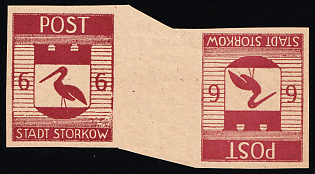 1946 6pf Storkow (Mark), Germany Local Post, Imperforate Gutter Tete-beche Pair