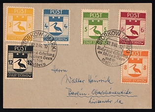 1946 (22 Feb) Storkow (Mark), Germany Local Post, Postcard from Storkow to Berlin franked with complete set of 3pf - 12pf