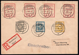 1946 (12 Mar) Strausberg (Berlin), Germany Local Post, Registered Cover from Strausberg to Hamburg with redistation label and blue registration handstamp franked with complete set of 5pf - 12pf and 10pf, 20pf and 30pf of East Saxony, Soviet Russian Zone of Occupation