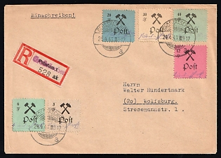 1946 (24 Apr) Grossraschen, Germany Local Post, Registered Cover from Grossraschen to Wolfsburg with registration label franked with 3pf, 6pf, 12pf, 20pf, 30pf and 40pf