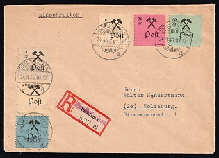 1946 (24 Apr) Grossraschen, Germany Local Post, Registered Cover from Grossraschen to Wolfsburg with registration label franked with 4pf, 5pf, 8pf, 10pf, 24pf and 60pf