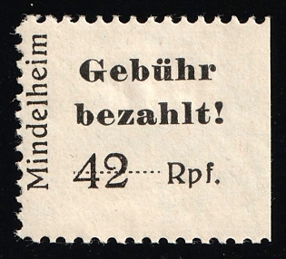 1946 42pf Mindelheim and Kirchheim, Germany Local Post, Germany Local Post, Unofficial Issue, White Paper