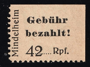 1946 42pf Mindelheim and Kirchheim, Germany Local Post, Germany Local Post, Unofficial Issue, Gray Paper