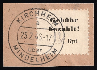 1946 12pf Mindelheim and Kirchheim on piece, Germany Local Post, Germany Local Post