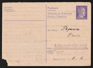 1943 Third Reich, Germany, Mint Reply Postcard to Labor Camp Barracks Magdeburg Poltestraße, Camp of the Main Plant of the Polte Armaturen- und Maschinenfabrik, one of the World's Largest Ammunition Manufacturers in this time