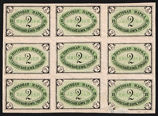 1892 2k Glazov Zemstvo, Imperforate Block 3x3, All 4 Types