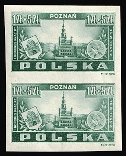 1945 1zl + 5zl Poland, Pair, Complete Set, Imperforate, White Paper