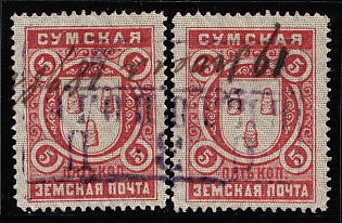 1897-1912 5k Sumy Zemstvo, Pen and Violet Rectangular Datestamp Cancellations '19 Nov 1898'