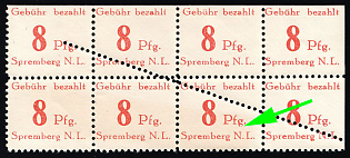 1945 8pf Spremberg (Lower Lusatia), Germany Local Post, Block, Diagonal Misperforation, Broken 'g' in 'Pfg.'